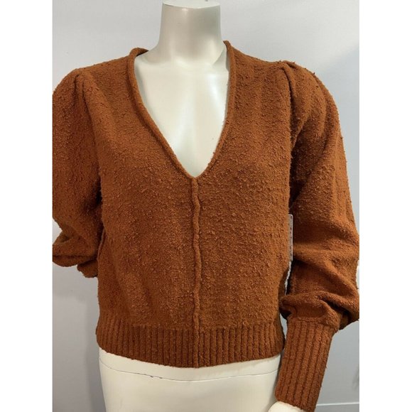 Free People Womens Sweater Reverie V-neck Sweater In Burnt Butter Size Small NEW - Picture 1 of 8